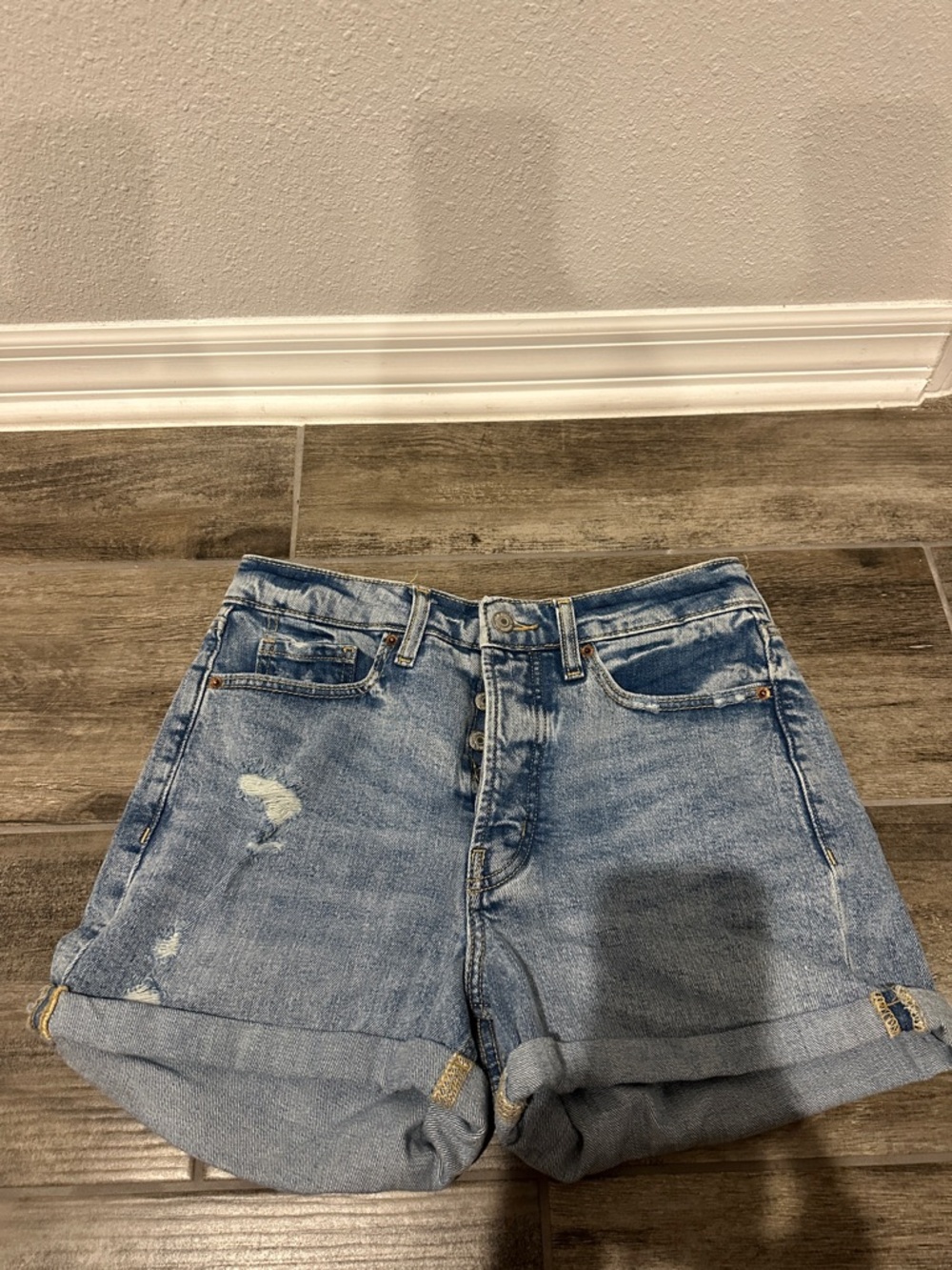 Old Navy Light Blue Distressed Rolled Cuff Jean Shorts